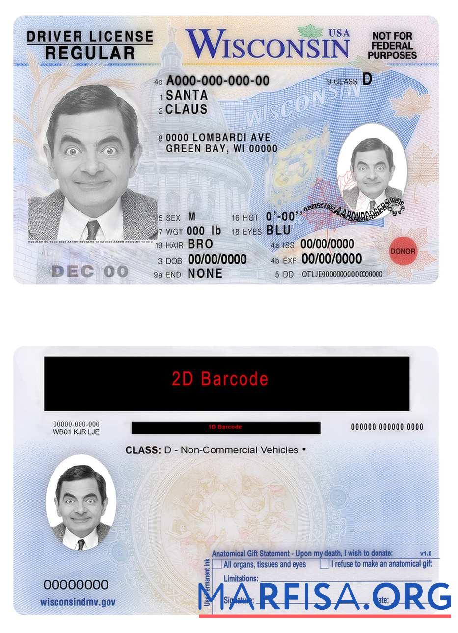 Blank USA Wisconsin driving license real example